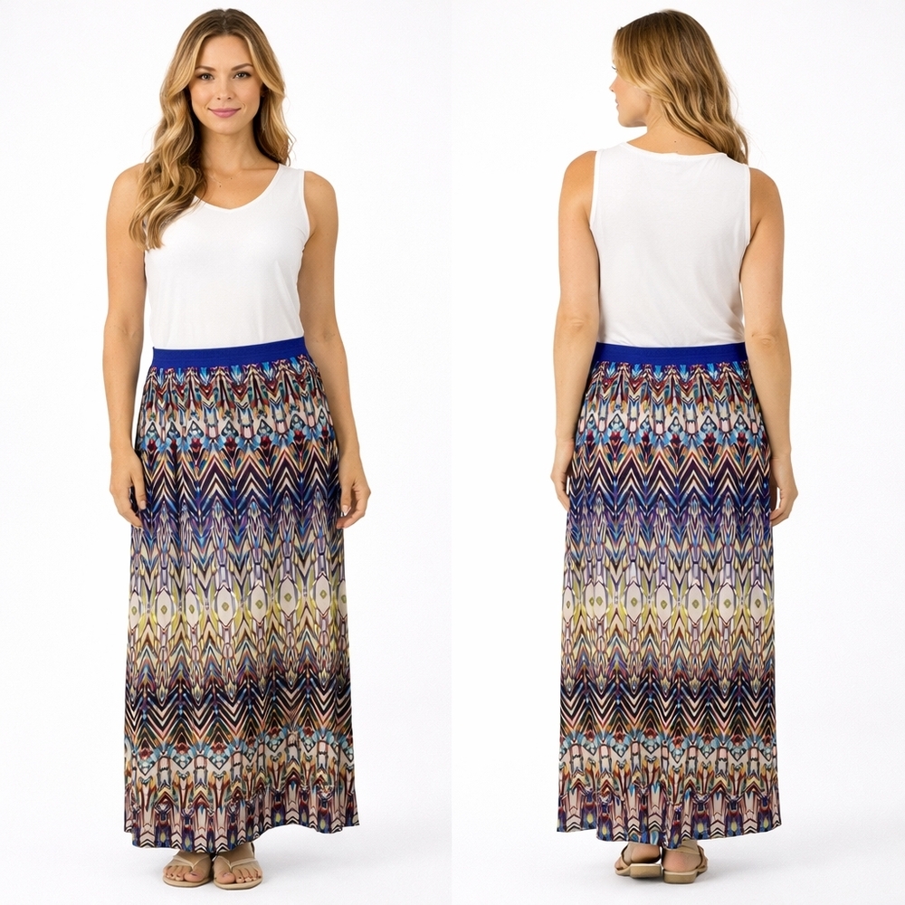 GIANNI BINI Maxi Skirt Women’s Size 4 Multicolor Aztec Geo High-Low Boho NEW